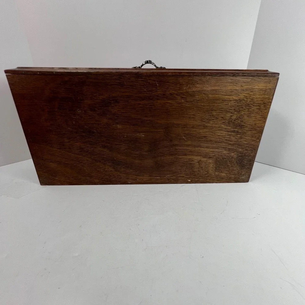 Vintage Wooden Valet Box Mens OS Brown Good Felt Lined Jewelry Drawer Organizer